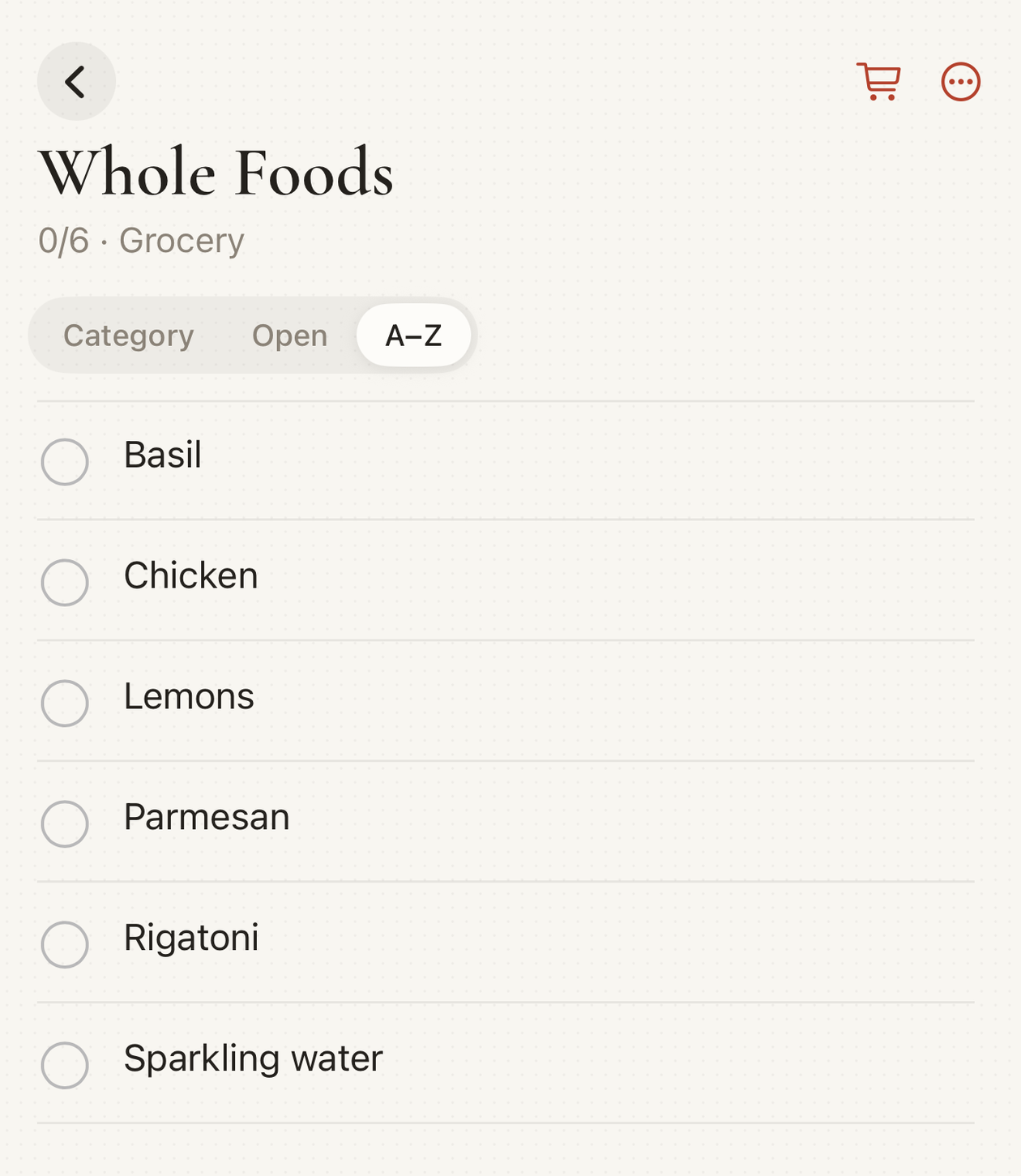 A grocery list made from a photo of a handwritten list.
